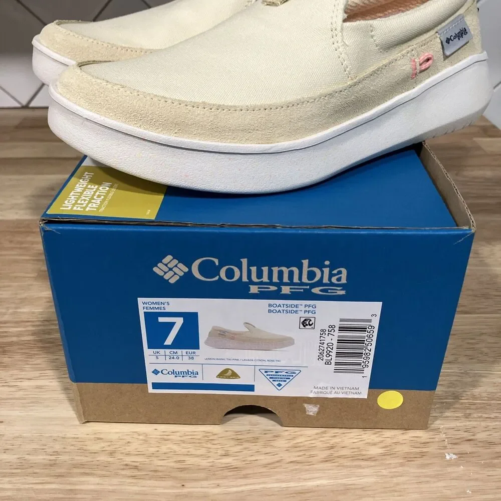 Columbia Boatside PFG Womens Casual Shoe, Lemon Wash/Orange Accent, Slip-On Sz 7